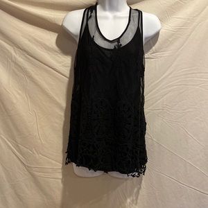 INC International Concepts black sleeveless shirt with lace overlay